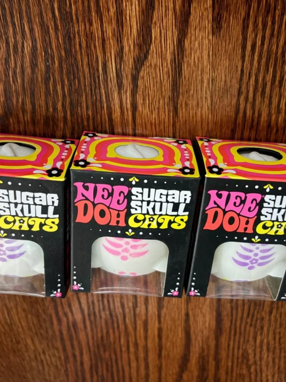 Schylling NeeDoh Sugar Skull Cats Squishy Sensory Fidget Toy Glow In Dark 3 Pack